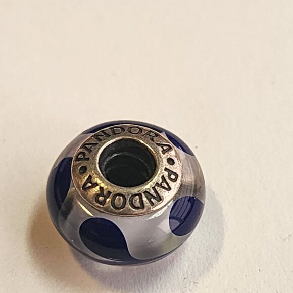 PANDORA Cobalt Blue Brush Strokes Murano Glass 925 ALE  Charm - Picture 1 of 3
